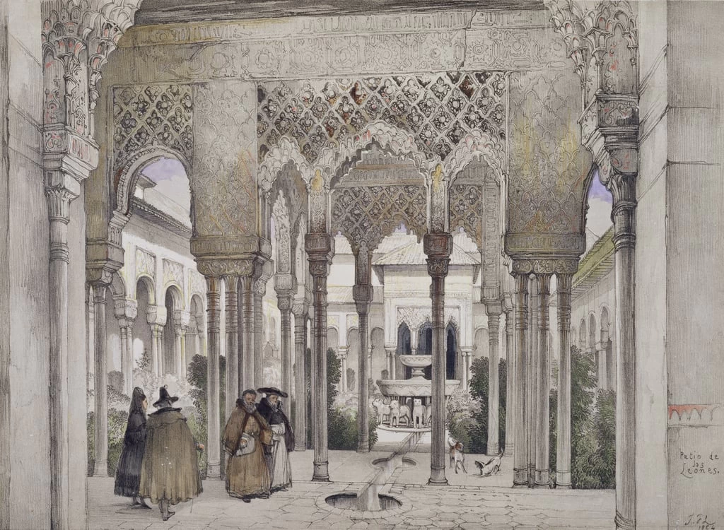 La corte dei leoni (Patio de los Leones), da 'schizzi e disegni dell'Alhambra
